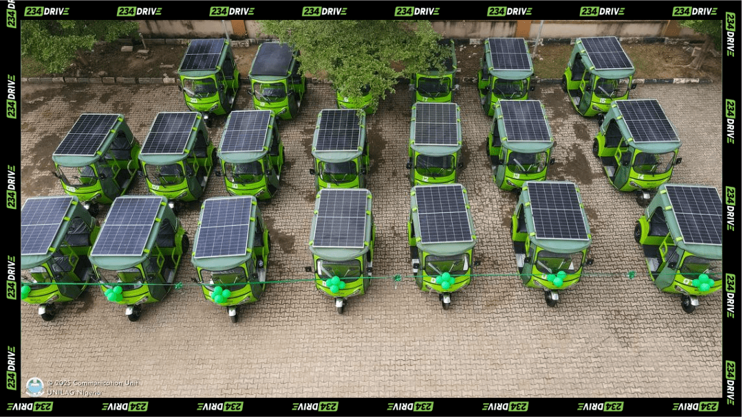 Aerial view of e-tricycles, electronic keke