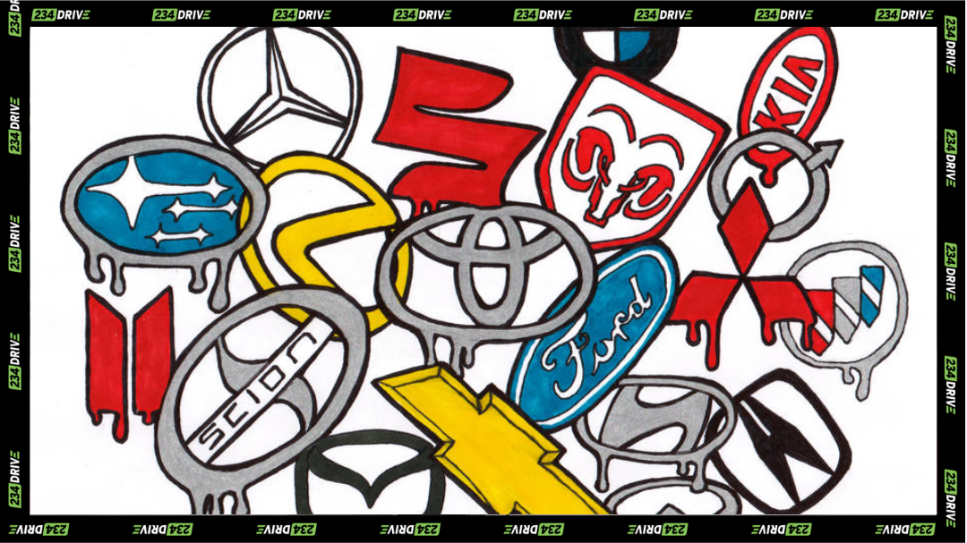 collage of car logos, Car logos often look simple, but many quietly carry decades of history, mergers, and changing brand identity.