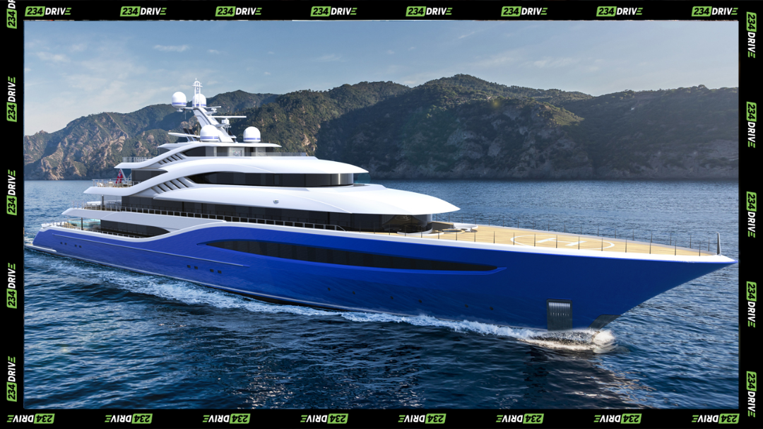 Vento Superyacht, bluer than the sea. The 288-foot superyacht sliding through calm waters,