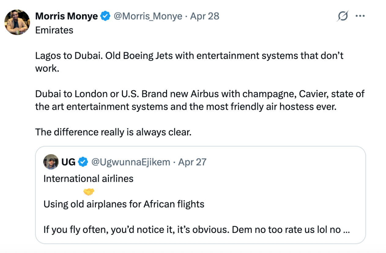 International flight to African destinations compliants.