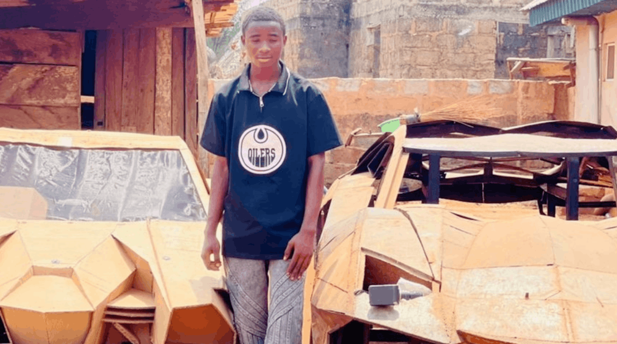 Ahmad, a Nigerian teenager, turns a cardboard dream into a moving car that makes people look twice.