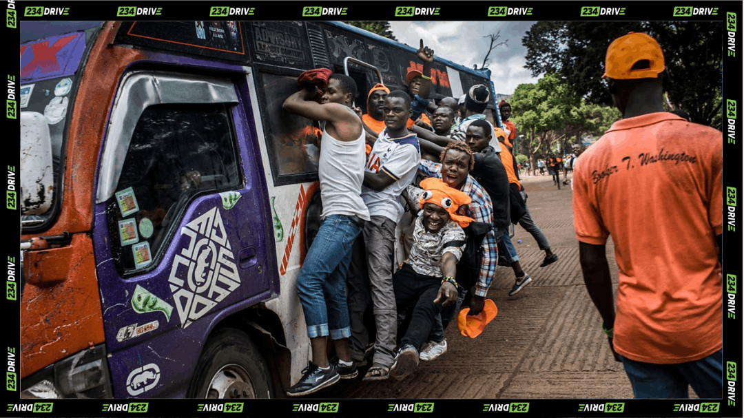Passengers hang off packed matatus in Kenya as fuel protests and transport strikes shut down movement across major cities.