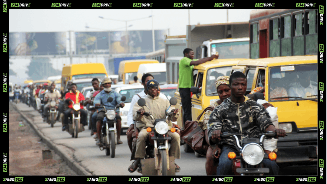 Motorists and commuters move through heavy traffic as transport fares continue to rise across Nigeria.