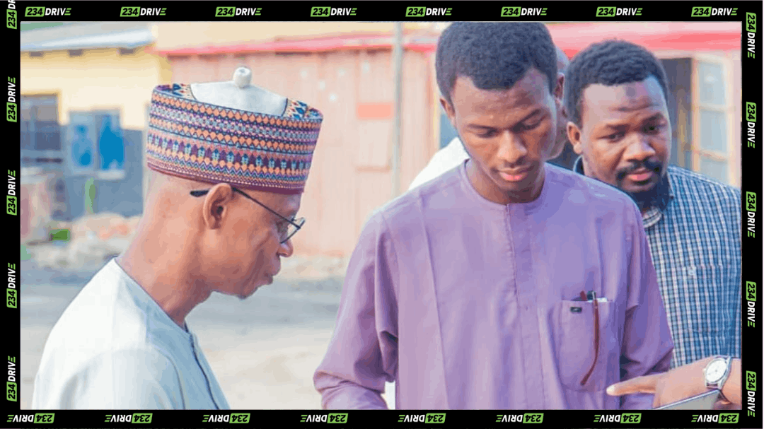 19-year-old Nigerian automotive designer Ishaq Jamilu, wearing purple, discusses his affordable EV concept, drawing on self-taught 3D modelling and vehicle mechanic experience.