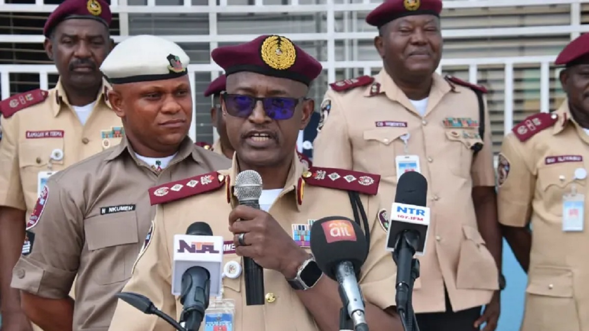 FRSC officials speaking at a press briefing amid a warning about fake traffic fine messages