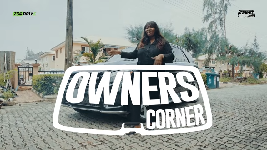 Tola Badmus standing in front of her Mercedes-Benz GLE 350 with the Owner’s Corner logo across the windscreen