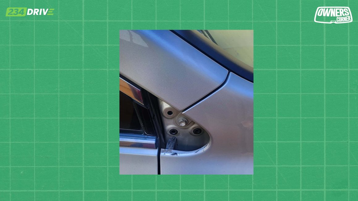Exposed fittings on the Lexus RX350 body where a side chrome trim piece was stolen